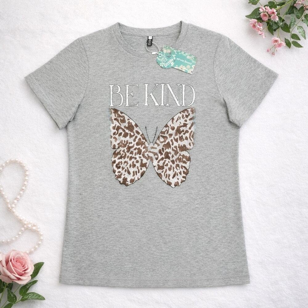 Women Butterfly Graphic Tee Be Kind Casual Loose Fit Summer T-Shirt